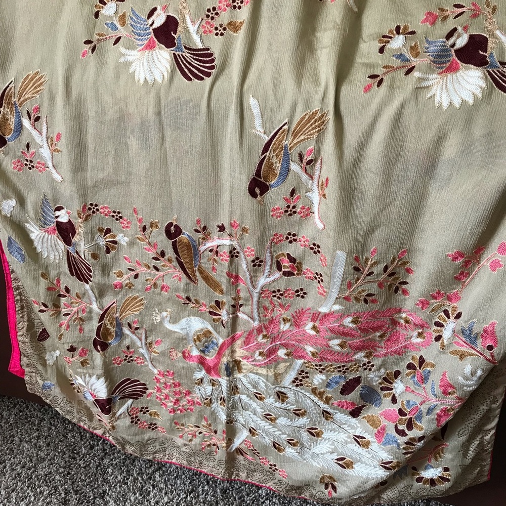 Embroidered Birds & peacock long scarf 30in.X96in.